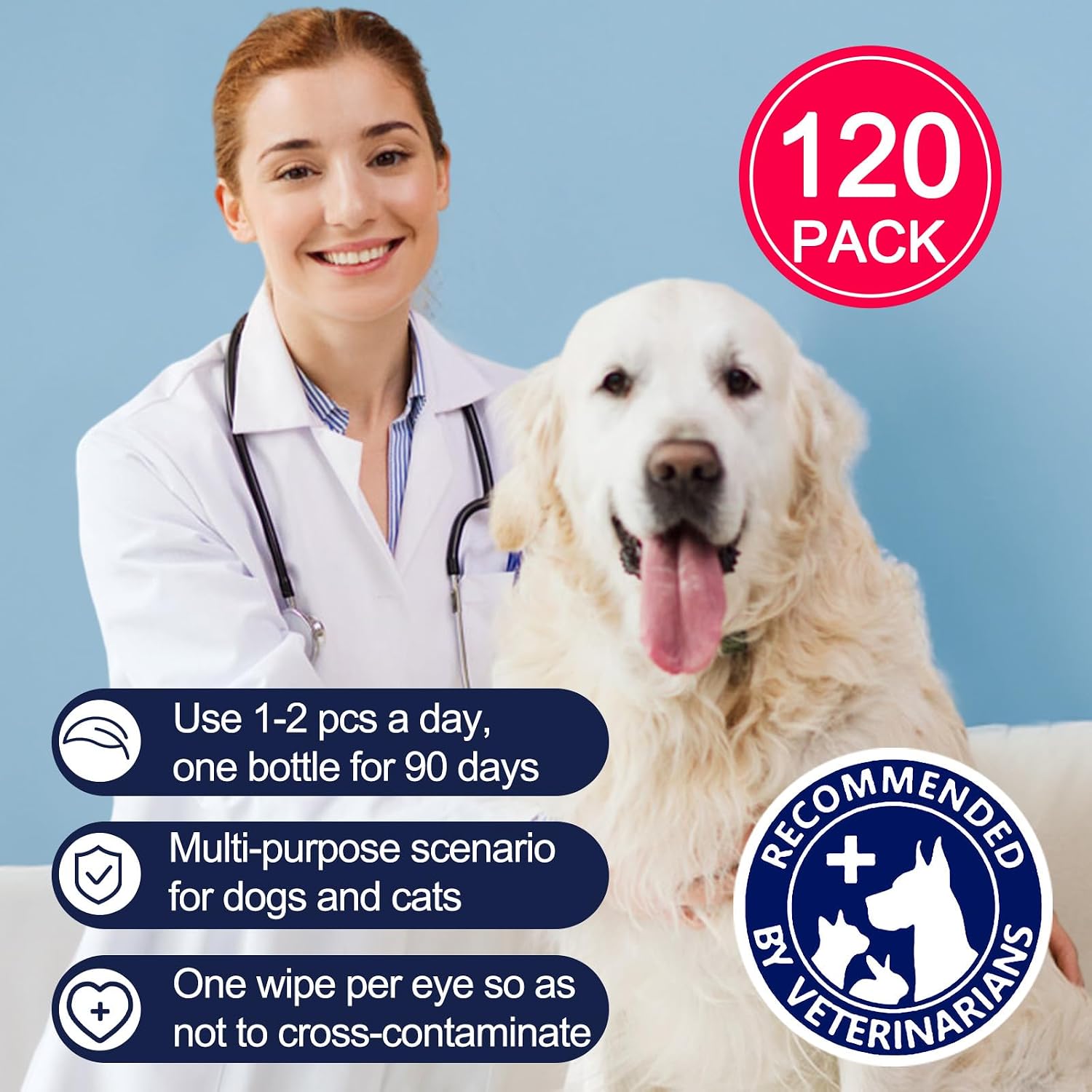 Köpek Gözü Mendilleri, Köpekler ve Kediler için Gözyaşı Leke Çıkarıcı, 120 adet Göz Boşaltmasını ve Kabuğunu Çıkarın, Hindistan Cevizi Yağı Evcil Hayvan Temizleme Mendili, Göz Enfeksiyonlarını