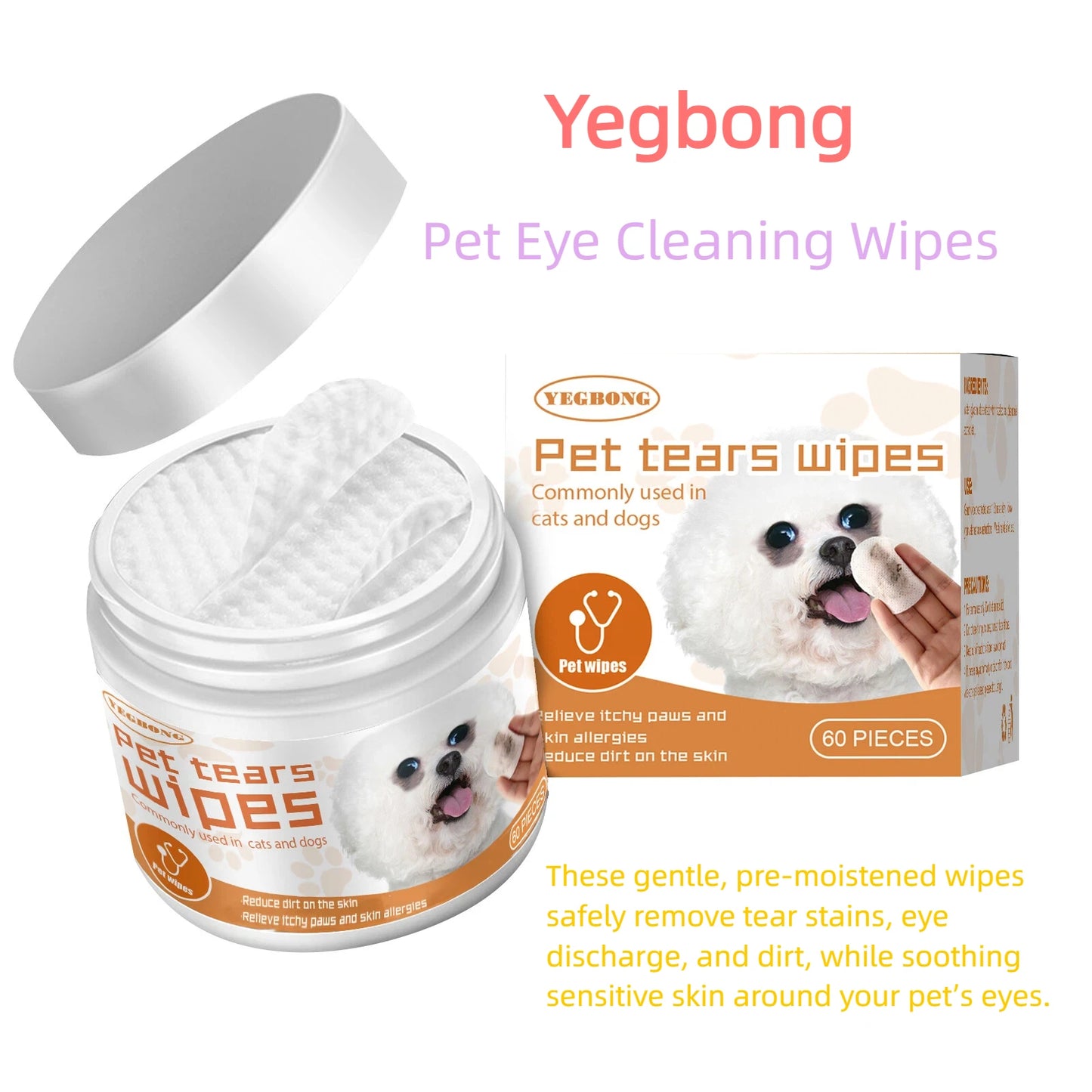 Pet Wipes Tear Marks Stain Remover Eye Cleansing Dog Cat Accessories Disposable Non-Woven Non-Irritating Cotton Pets Wet Tissues