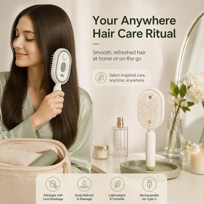 3-In-1 Electric Spray Hair Brush Air Cushions Massage Comb Mist Function Stronger Ion Technology Less Essential Oil Brush