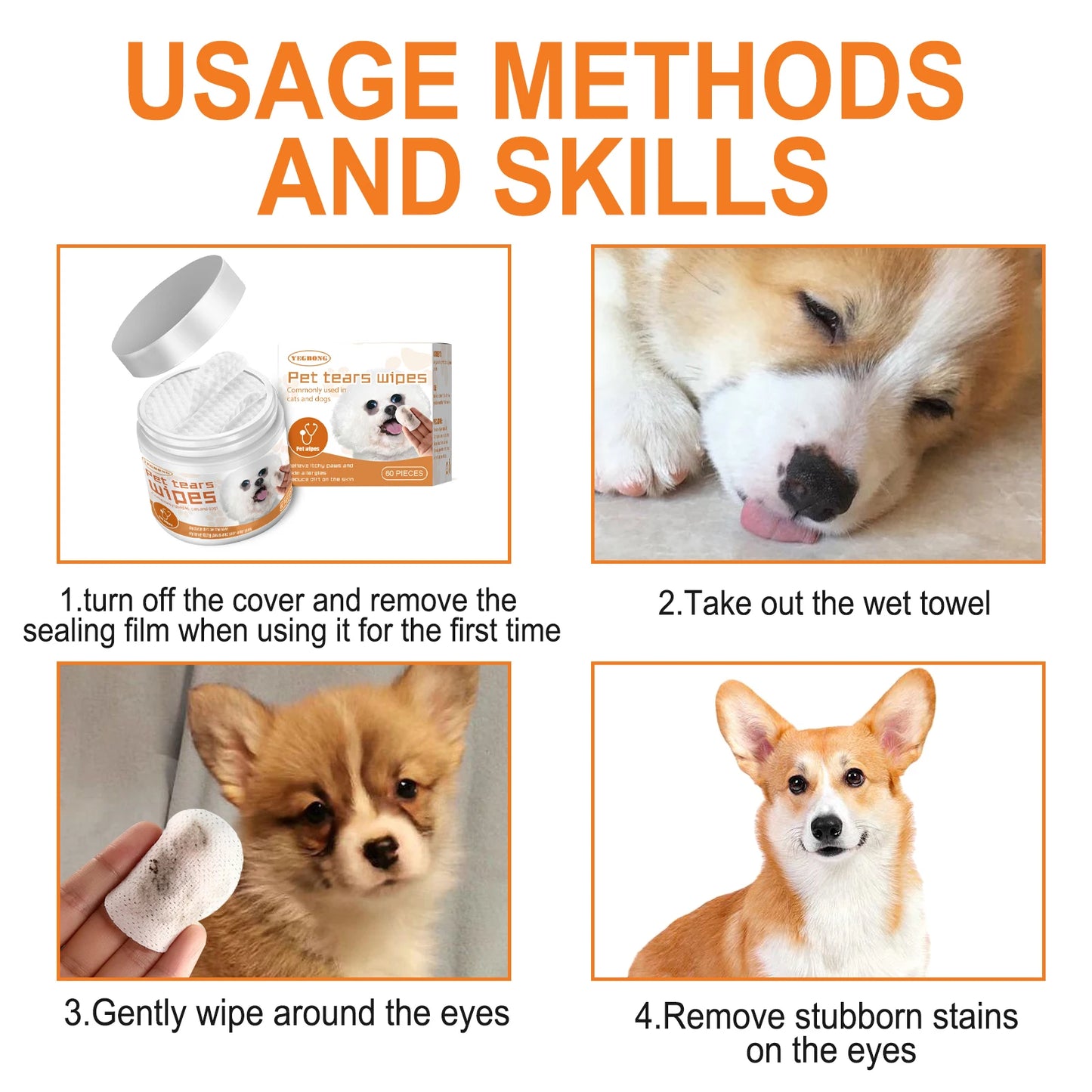 Pet Wipes Tear Marks Stain Remover Eye Cleansing Dog Cat Accessories Disposable Non-Woven Non-Irritating Cotton Pets Wet Tissues